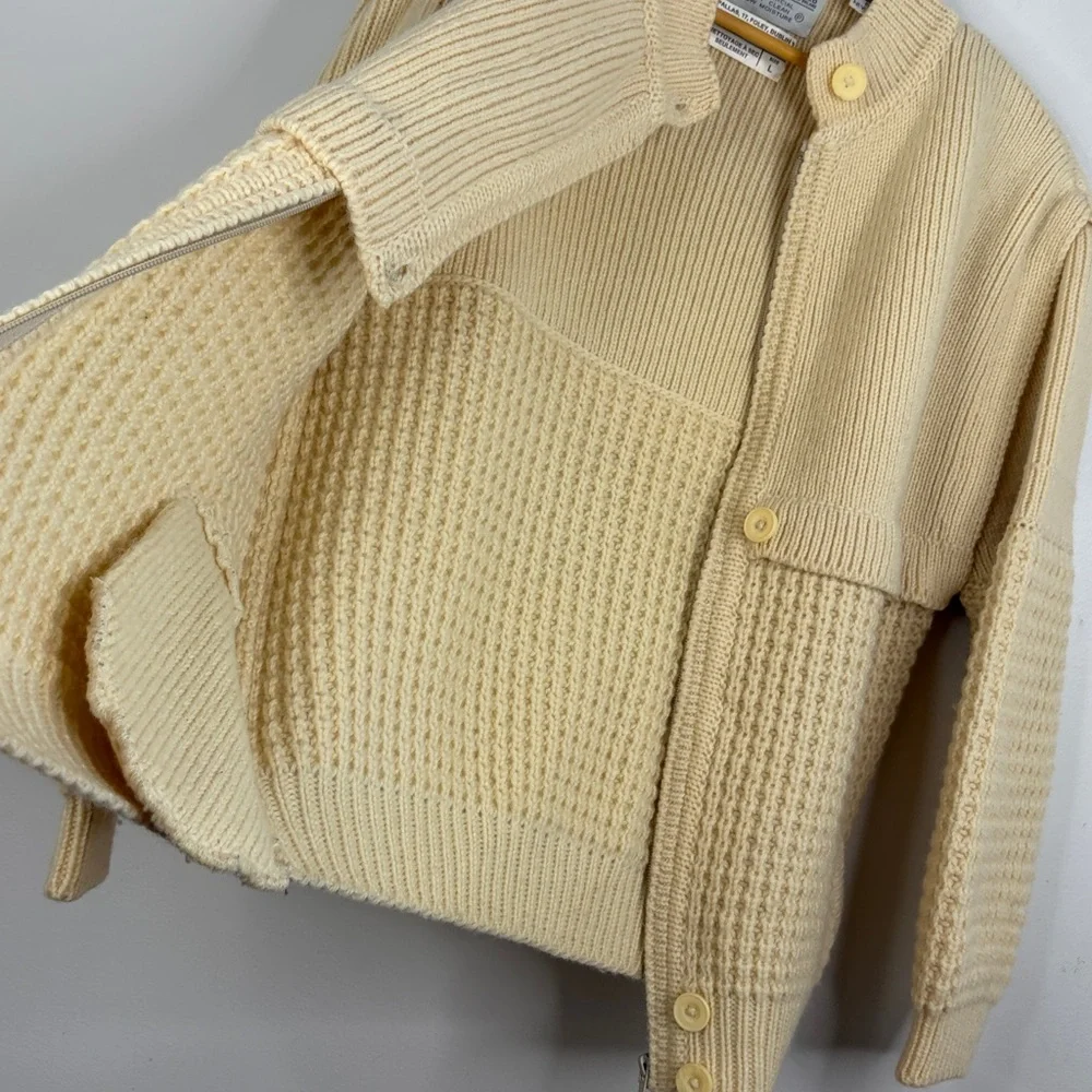 Vintage Irish Sweater Womens Large Cream Wool Chunky Knit Coatigan Cardigan - Picture 12 of 16